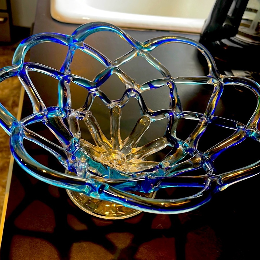 6 X 11 1/2 fruit bowl | Glass Lattes | stunning blues